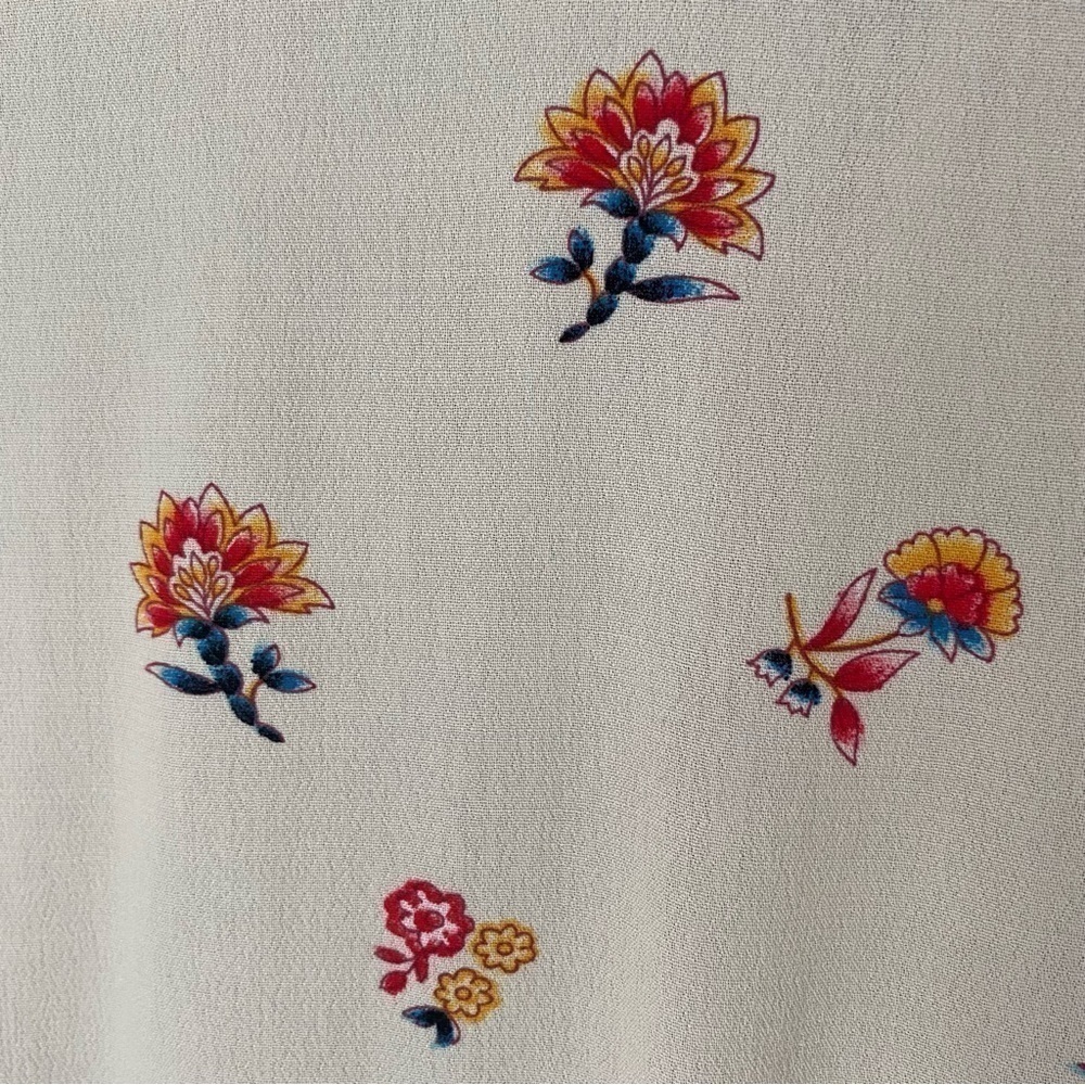 BLUE RAIN Blouse Surplice Boho Floral Creamy White Burgundy Trim Women Size S - Picture 12 of 15